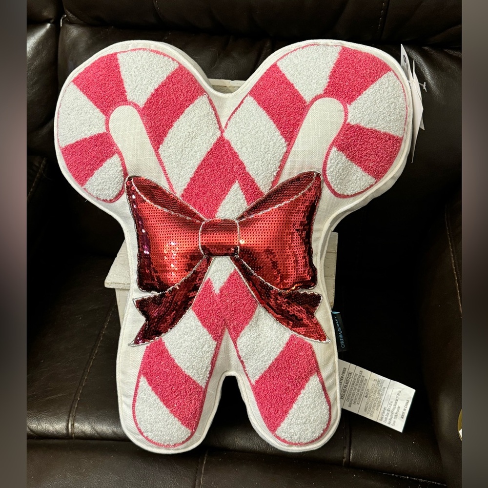 Candy cane bow pillow